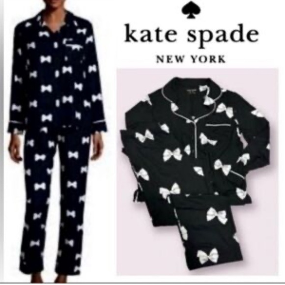 Kate Spade women’s Black Pajamas with White Bow Print new.#12
